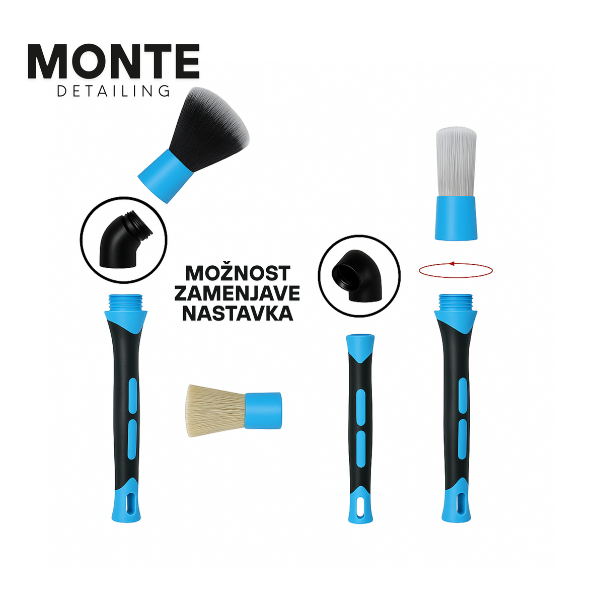 MONTE Detailing Brush 3tlg. 24cm + Aufsatz